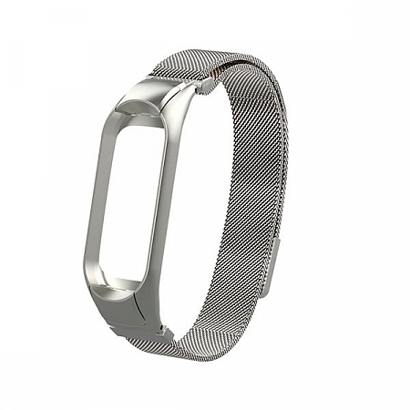 Миланский сетчатый браслет для Mi Band 4 Серебристый Магнитный замок